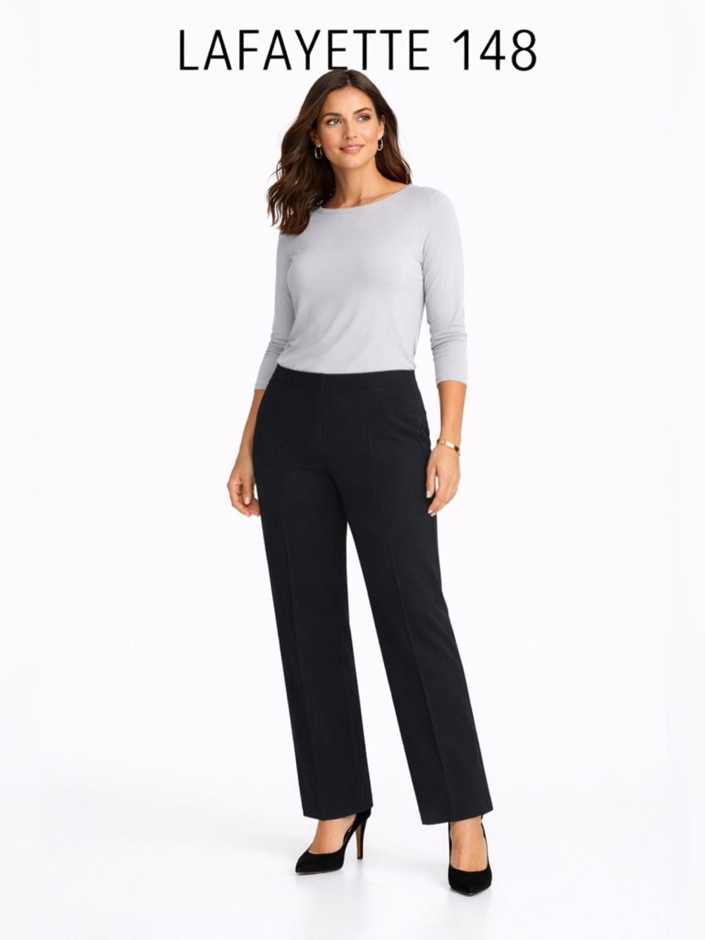 Lafayette 148 New York Chrystie Black Side Zip Pants Size 12 Stretch